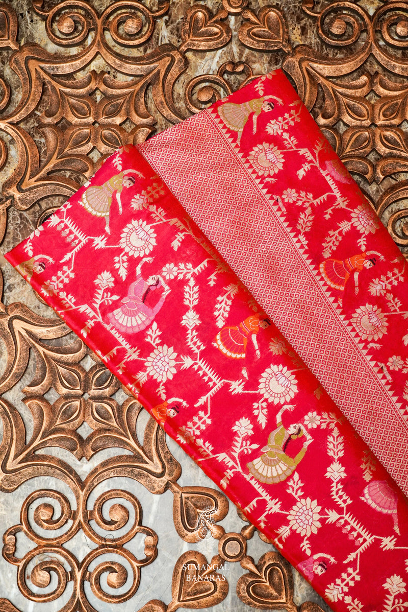 Handwoven Red Banarasi Katan Silk Saree