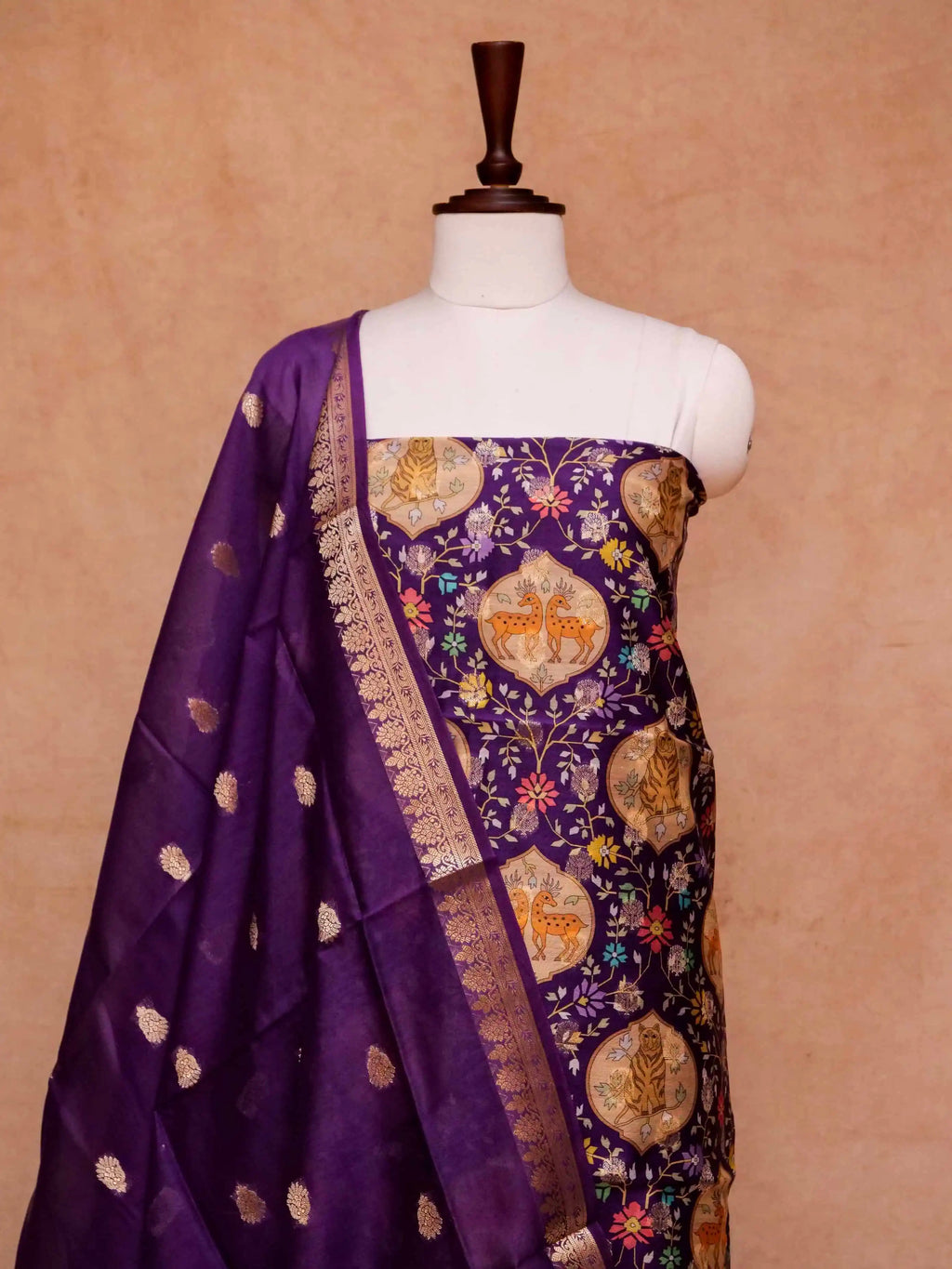 Banarasi Shikargah Violet Cotton Soft Silk Suit