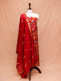 Banarasi Shikargah Red Cotton Soft Silk Suit
