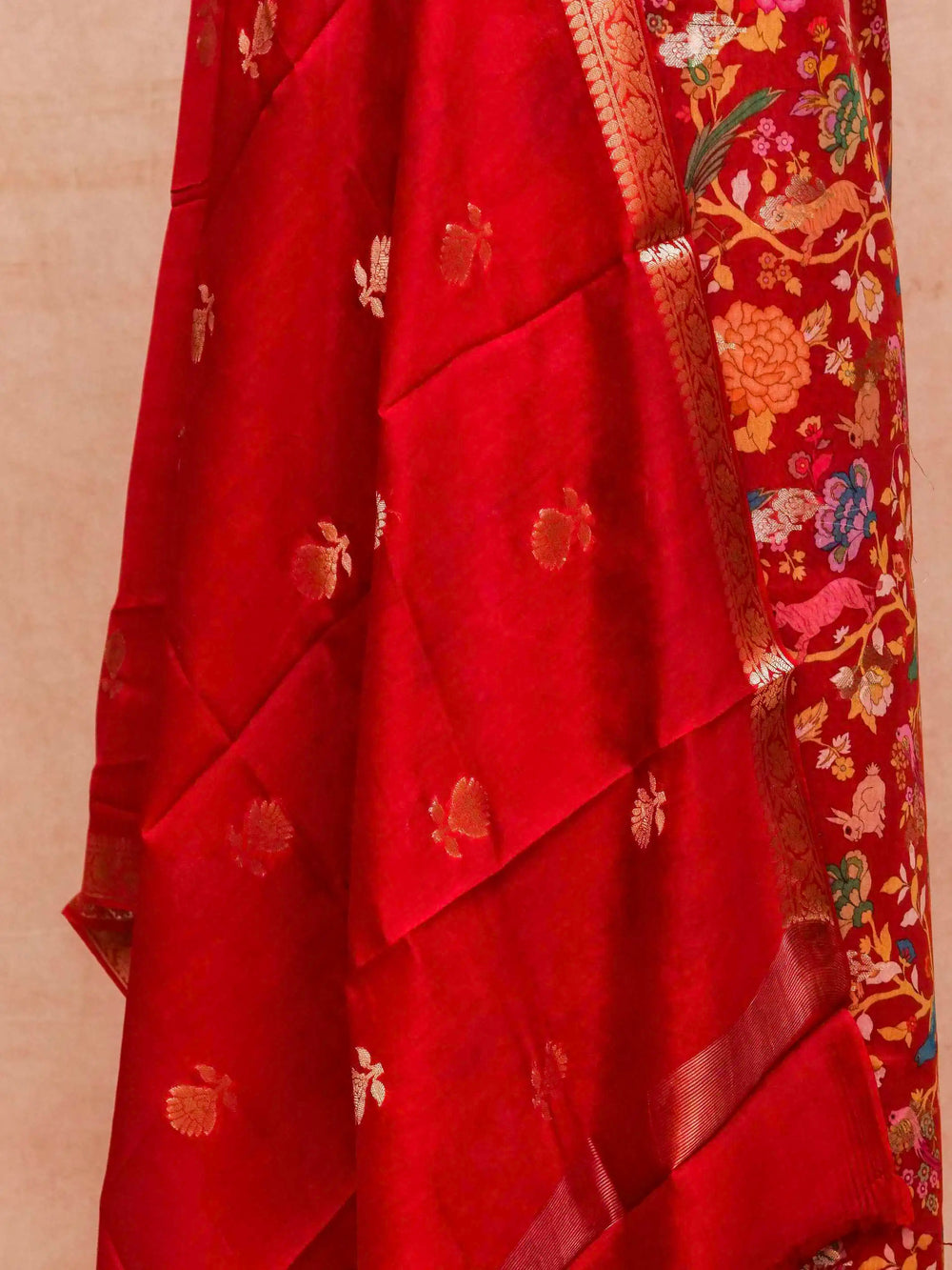 Banarasi Shikargah Red Cotton Soft Silk Suit