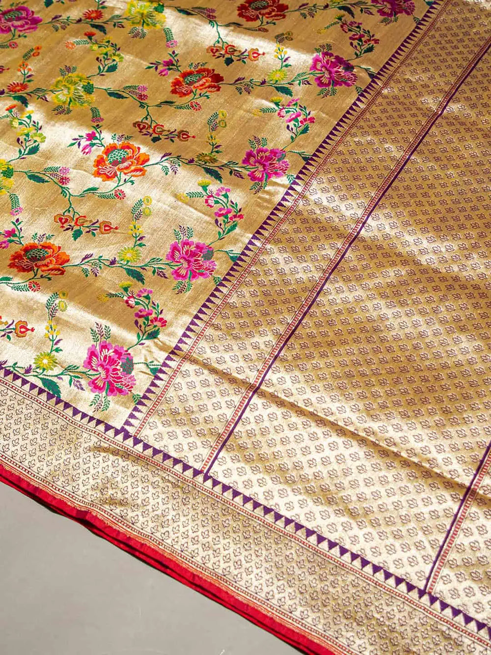 Handwoven Golden Banarasi Katan Silk Saree