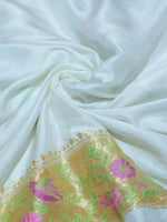 Handwoven White Banarasi Georgette Silk Saree