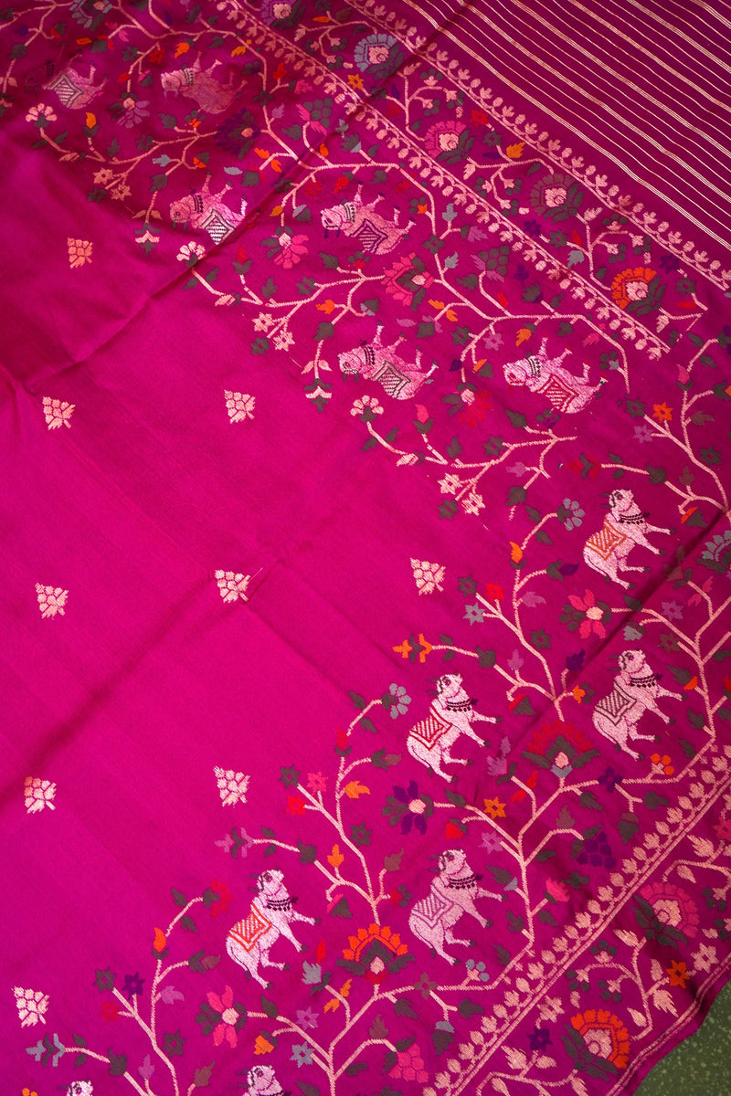 Handwoven Magenta Banarasi Katan Silk Saree