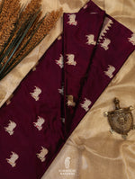 Handwoven Wine Banarasi Katan Silk Saree