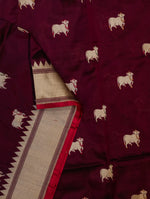 Handwoven Wine Banarasi Katan Silk Saree