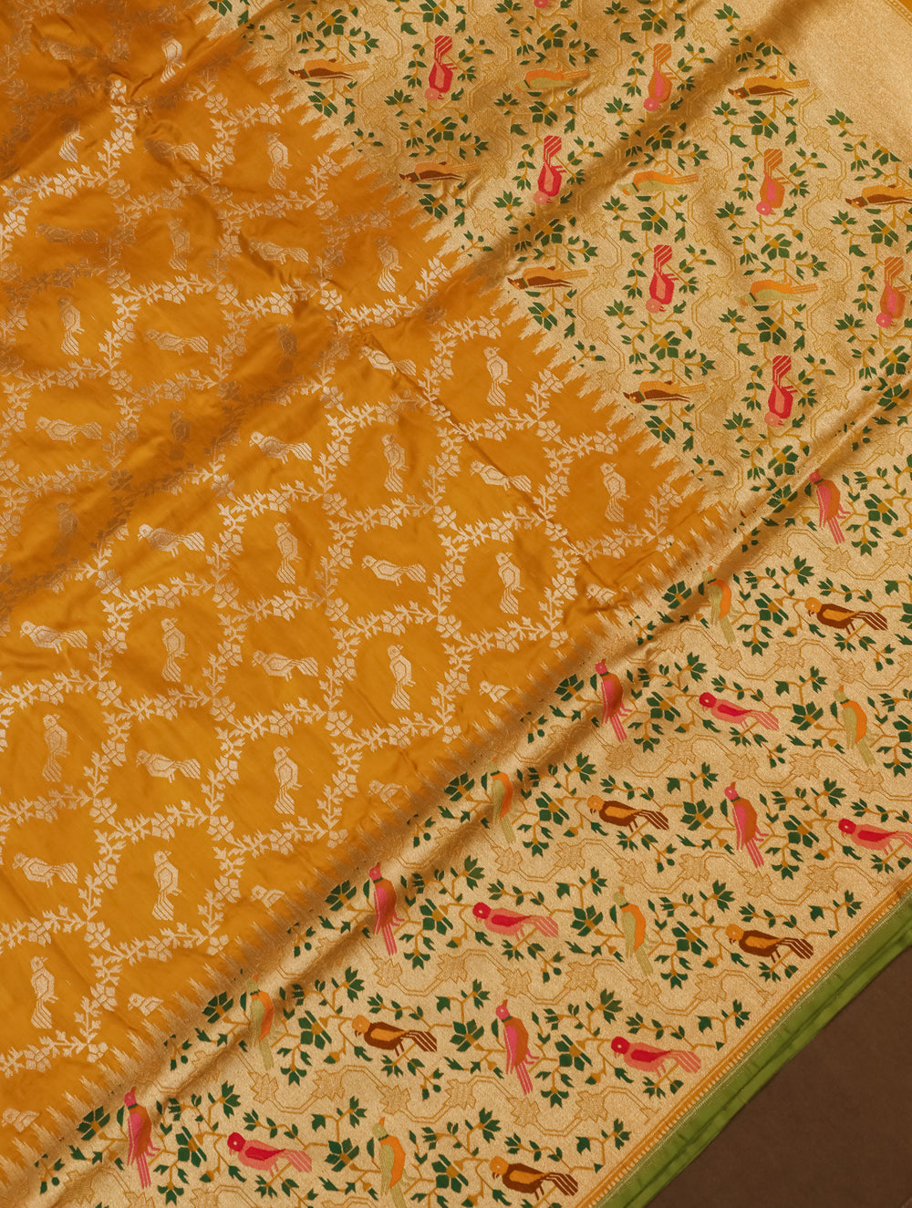 Handwoven Mustard Yellow Banarasi Katan Silk Saree