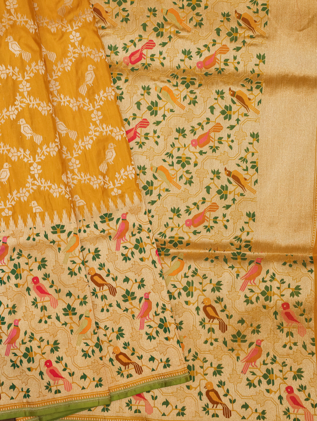 Handwoven Mustard Yellow Banarasi Katan Silk Saree