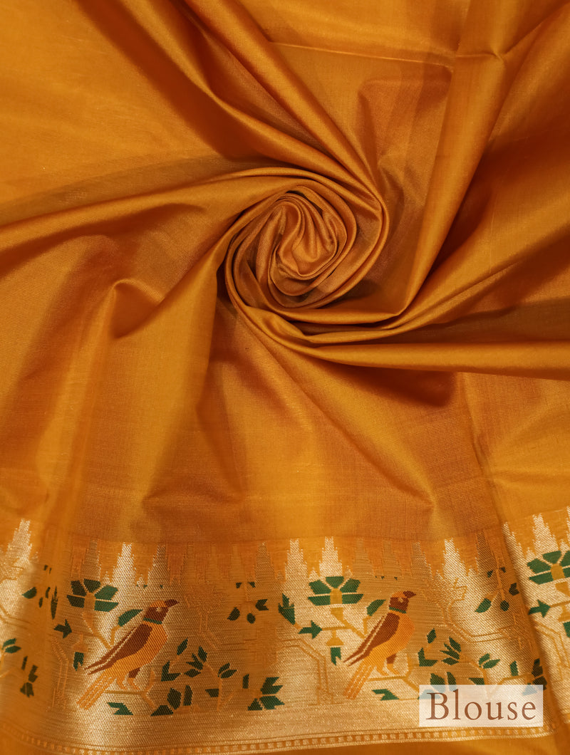 Handwoven Mustard Yellow Banarasi Katan Silk Saree