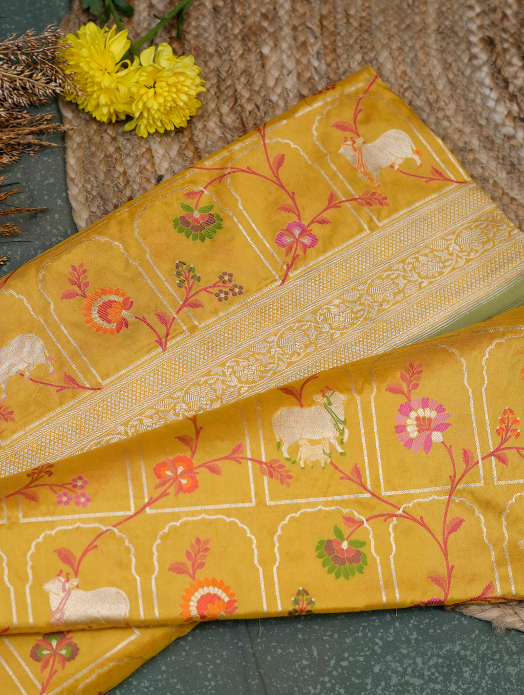 Handwoven Yellow Banarasi Katan Silk Saree