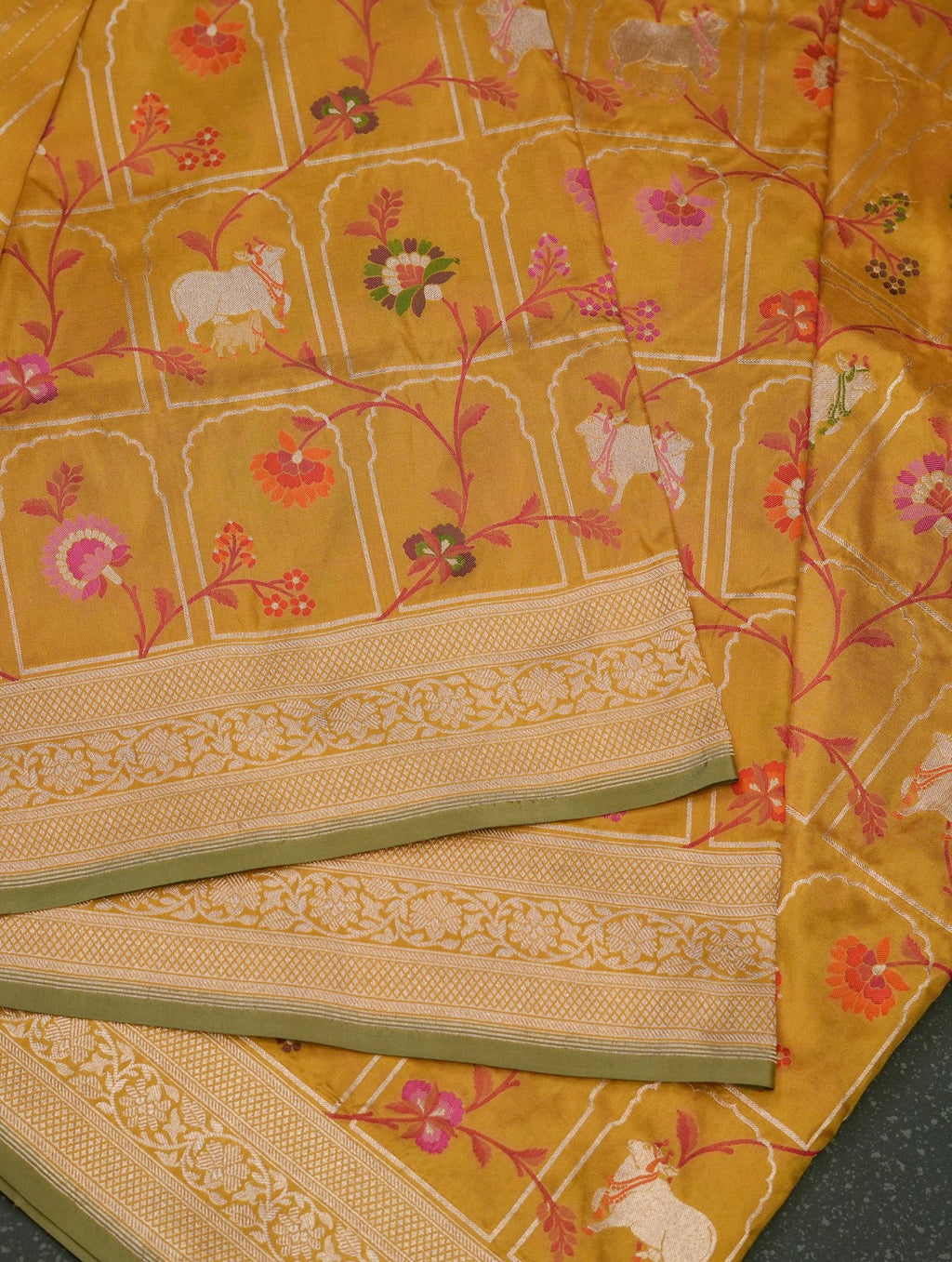 Handwoven Yellow Banarasi Katan Silk Saree