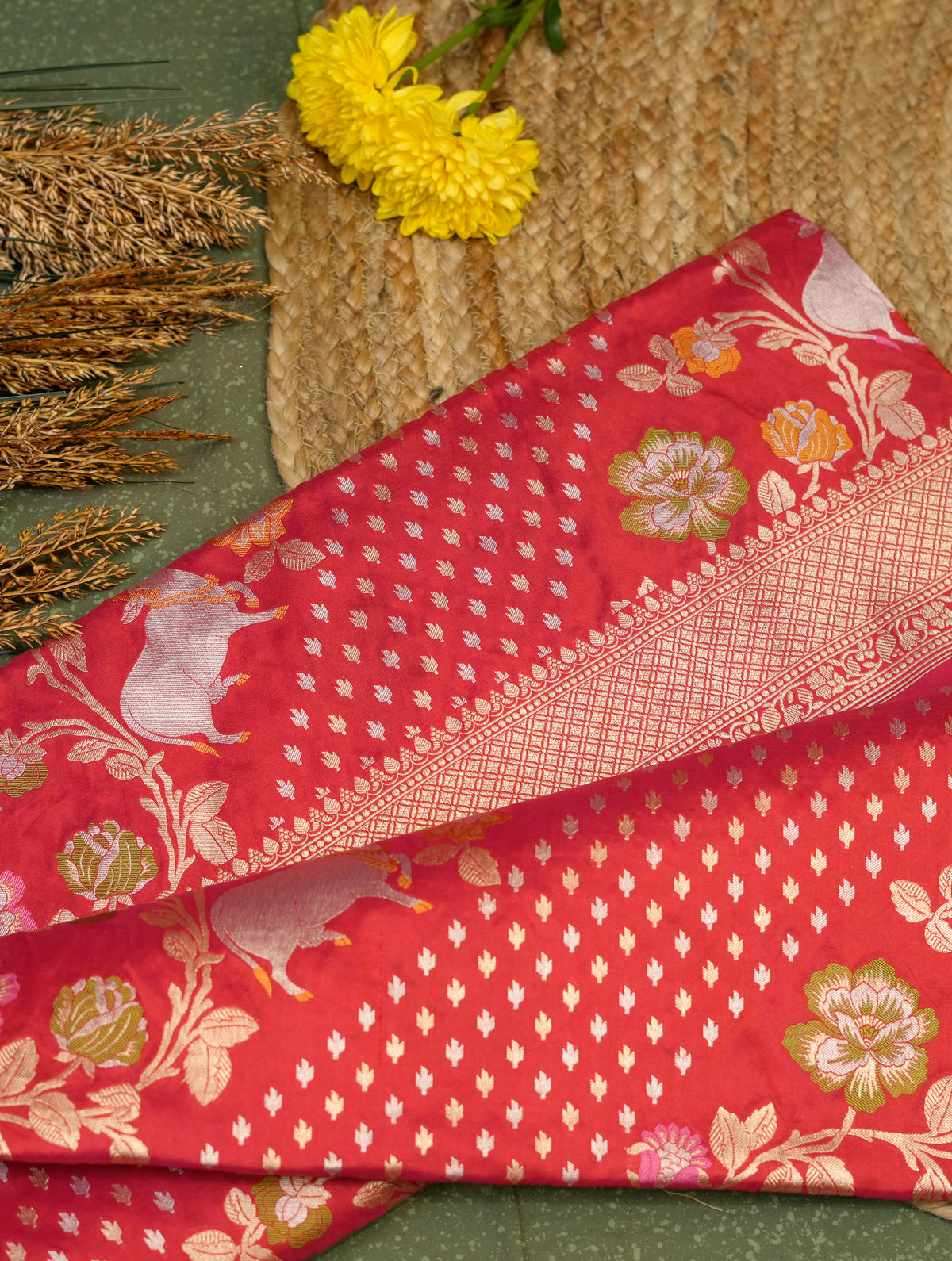 Handwoven Red Banarasi Katan Silk Saree