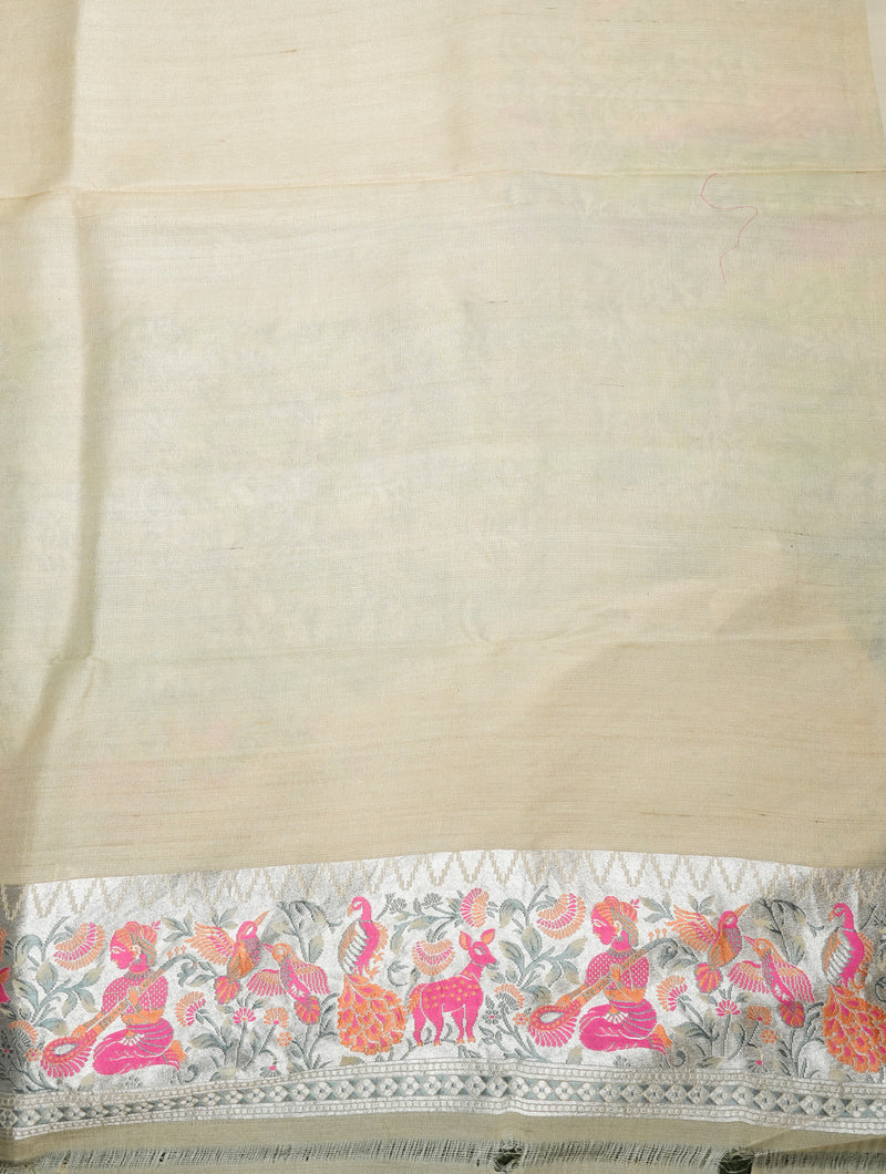 Handwoven Off White Banarasi Tussar Georgette Saree