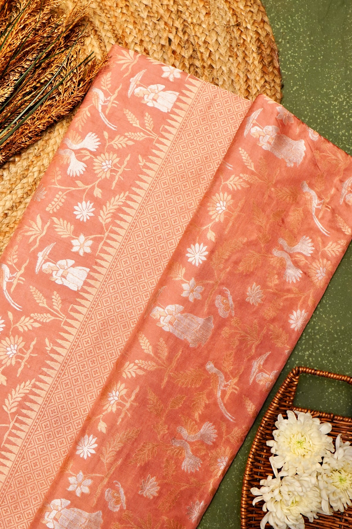 Handwoven Peach Banarasi Katan Silk Saree