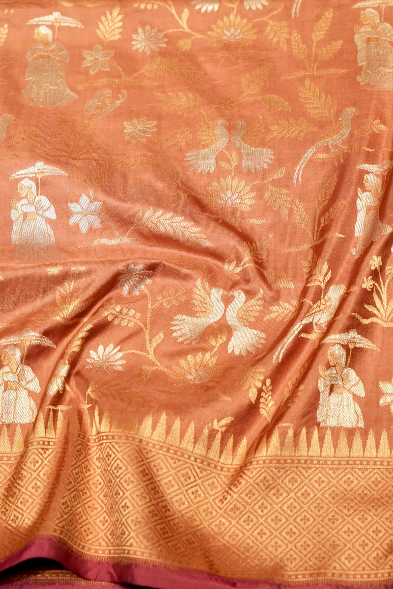 Handwoven Peach Banarasi Katan Silk Saree