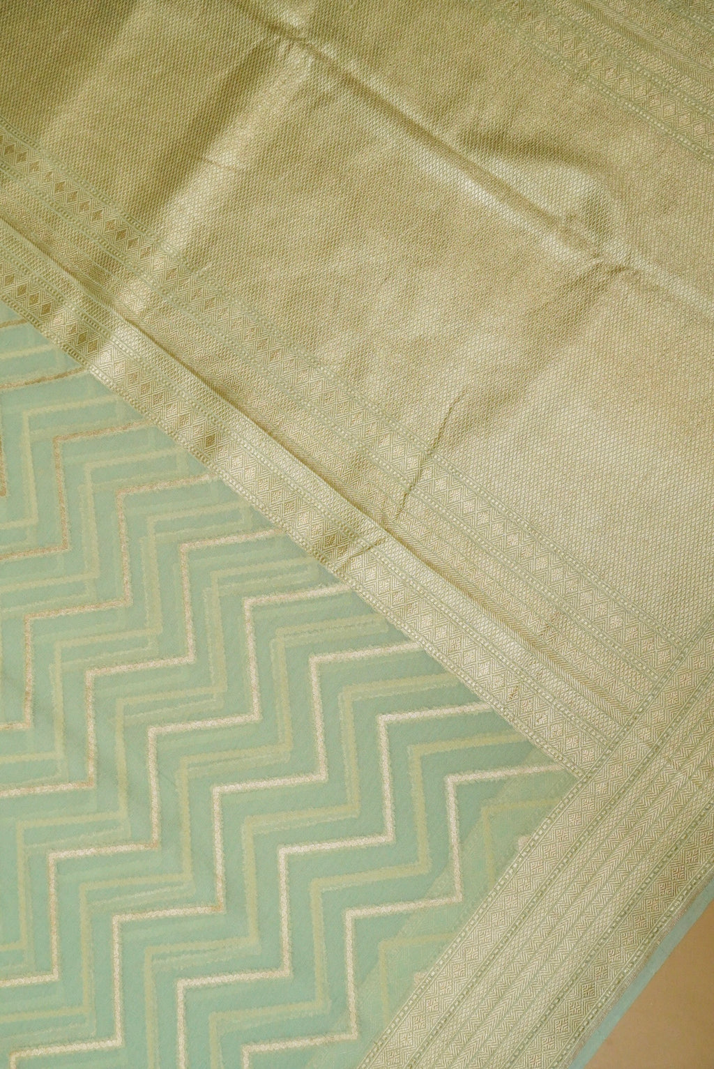 Handwoven Pastel Green Banarasi Khaddi Georgette Saree