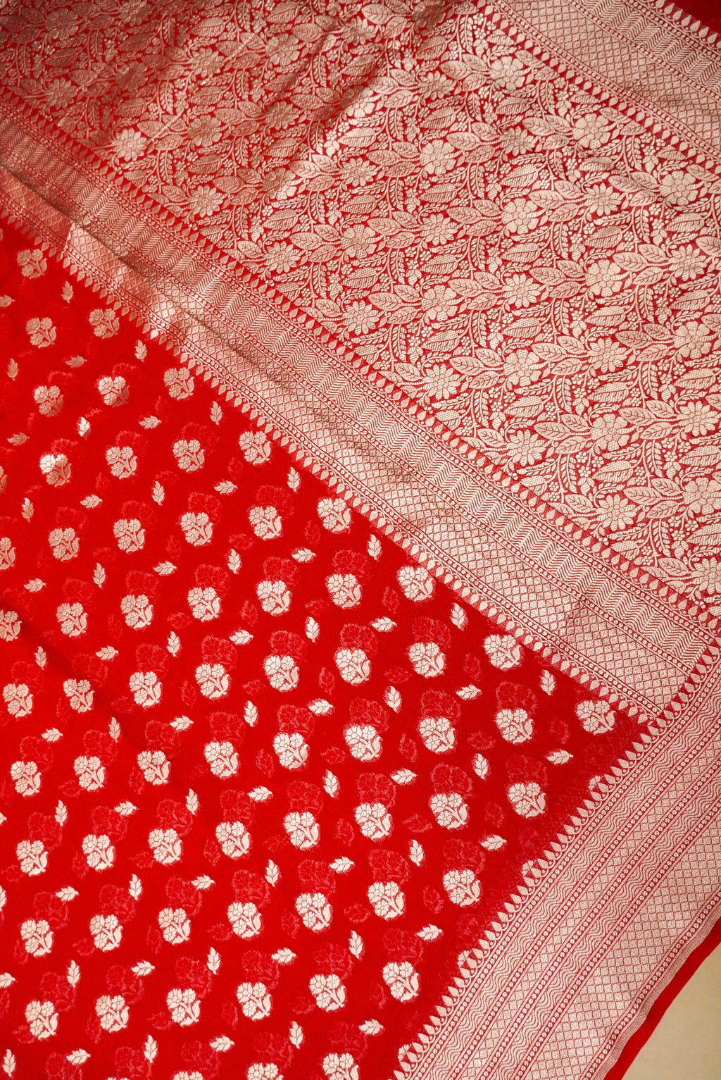 Handwoven Red Banarasi Khaddi Georgette Saree