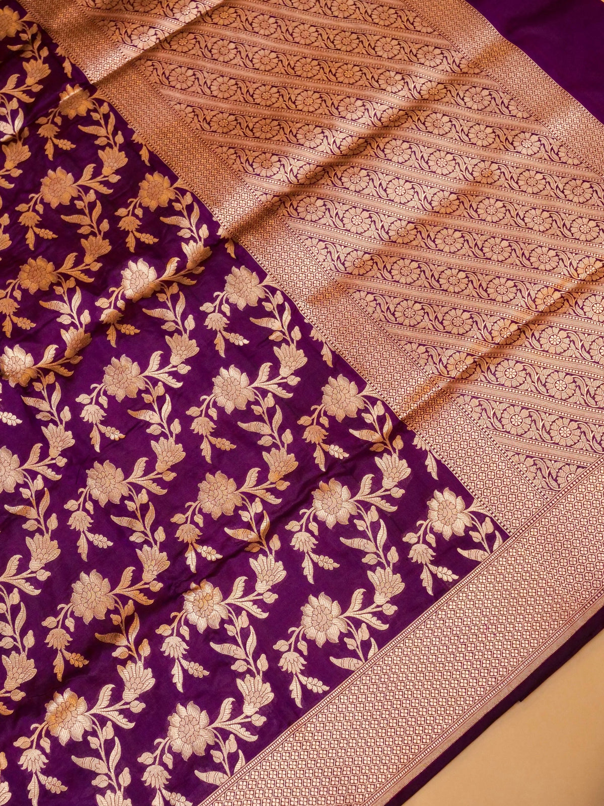 Handwoven Dark Purple Banarasi Katan Silk Saree