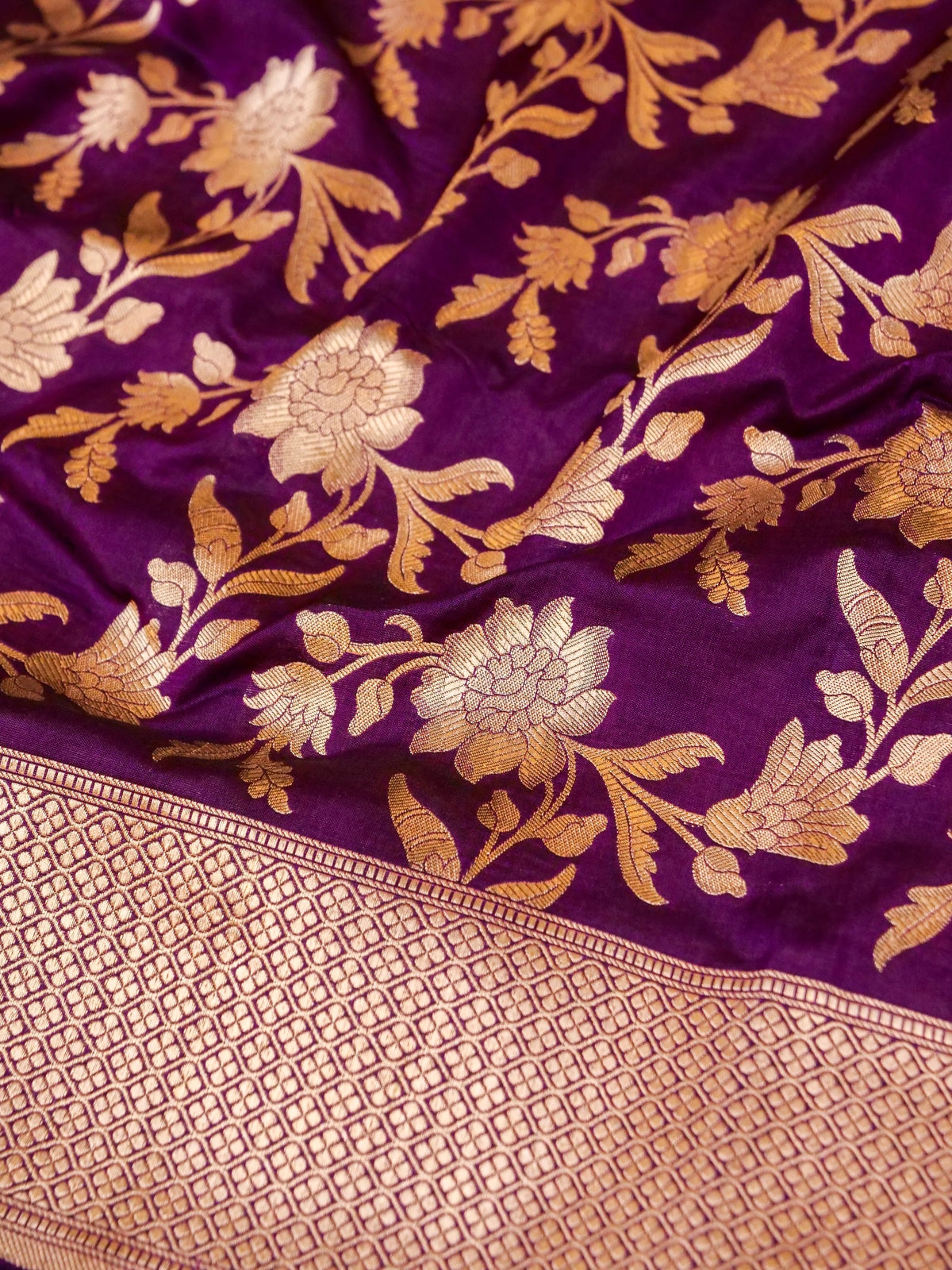 Handwoven Dark Purple Banarasi Katan Silk Saree