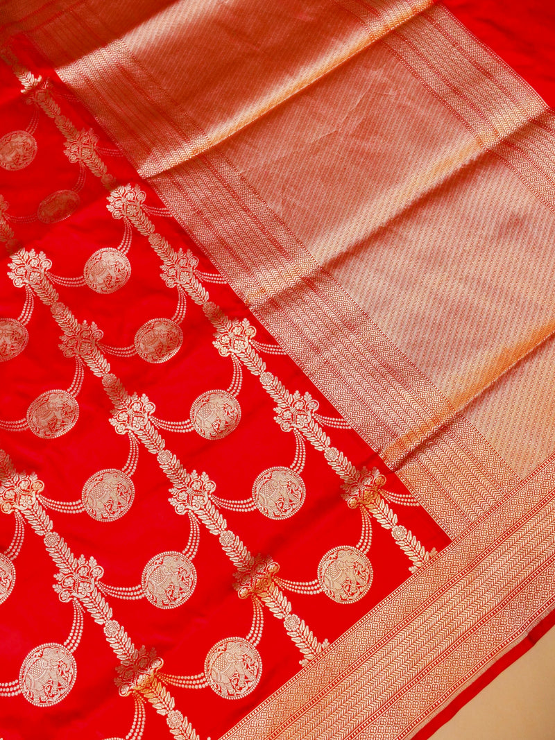 Handwoven Red Banarasi Katan Silk Saree