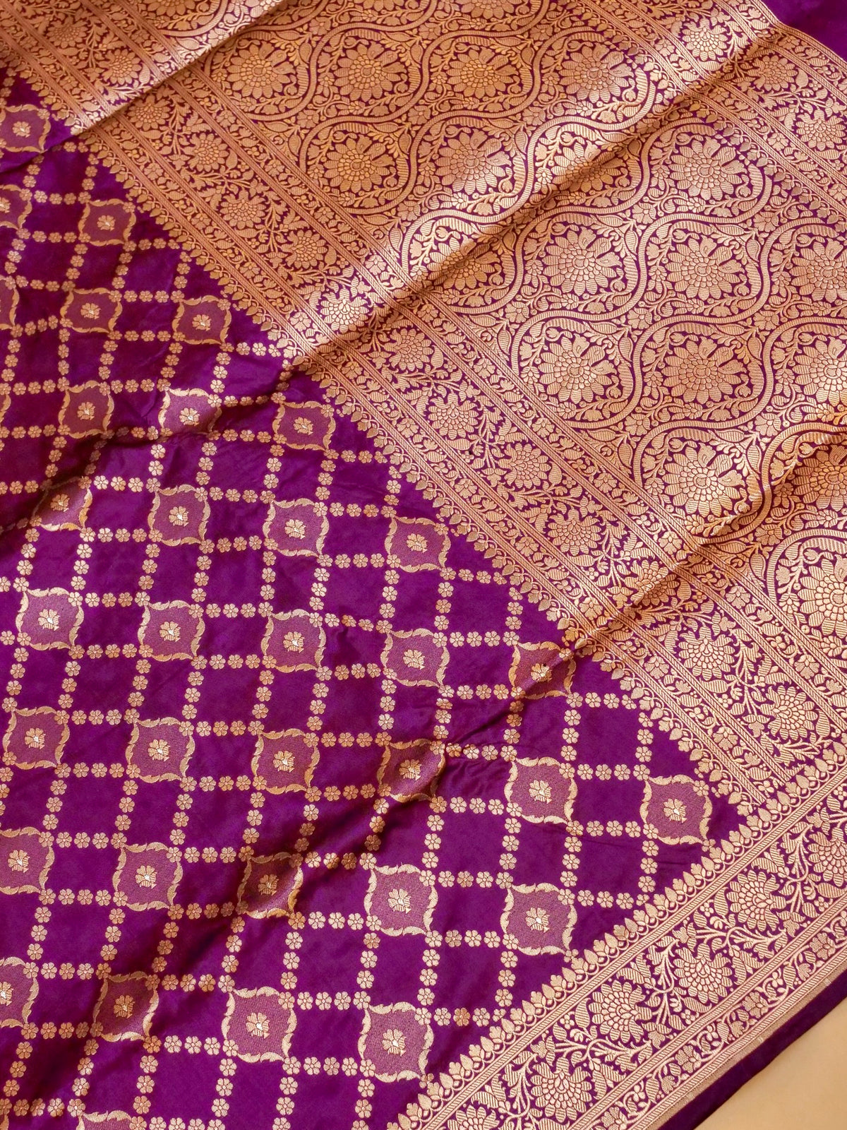 Handwoven Dark Purple Banarasi Katan Silk Saree