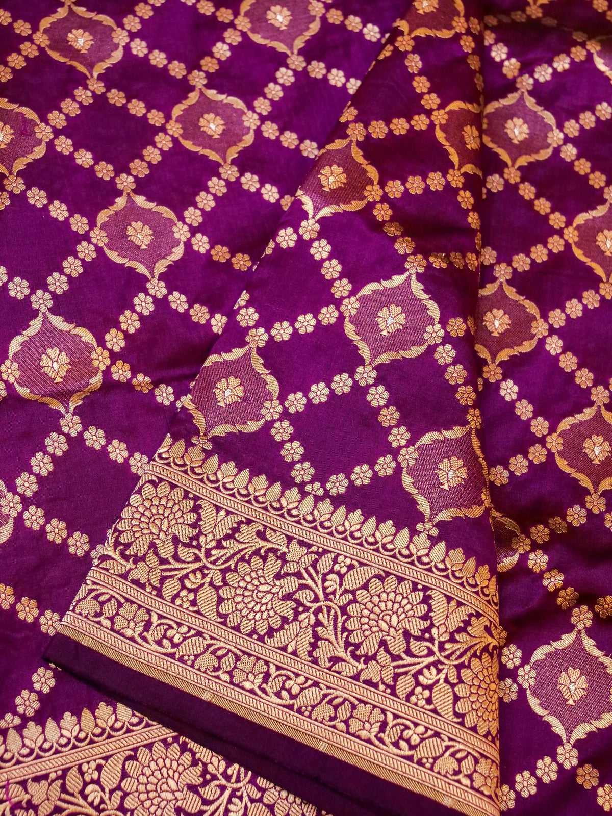 Handwoven Dark Purple Banarasi Katan Silk Saree