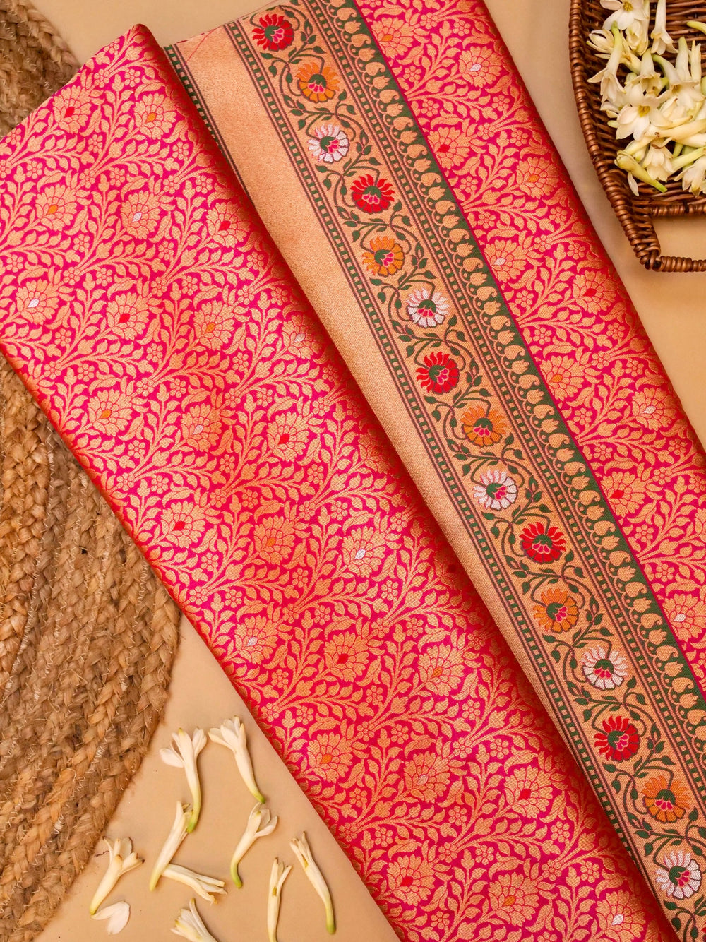 Handwoven Pink Banarasi Katan Silk Saree