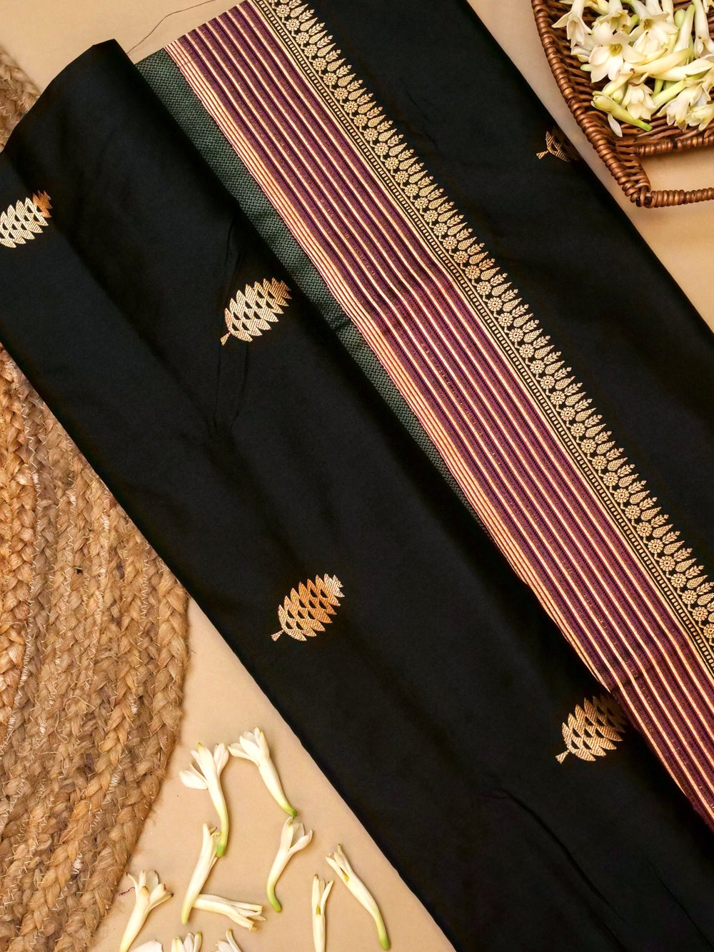 Handwoven Black Banarasi Katan Silk Saree