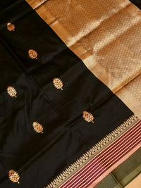 Handwoven Black Banarasi Katan Silk Saree