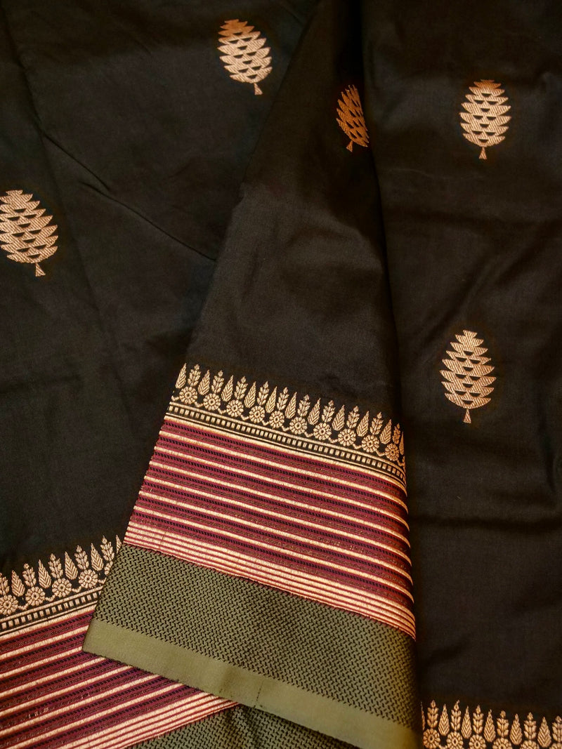 Handwoven Black Banarasi Katan Silk Saree