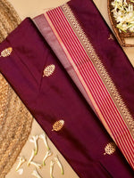 Handwoven Wine Banarasi Katan Silk Saree