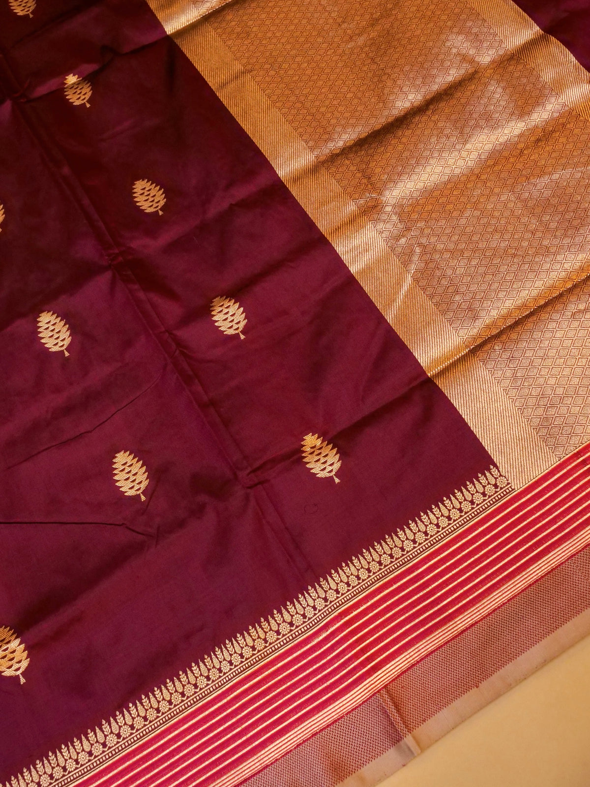 Handwoven Wine Banarasi Katan Silk Saree