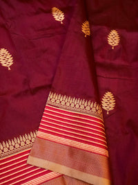 Handwoven Wine Banarasi Katan Silk Saree