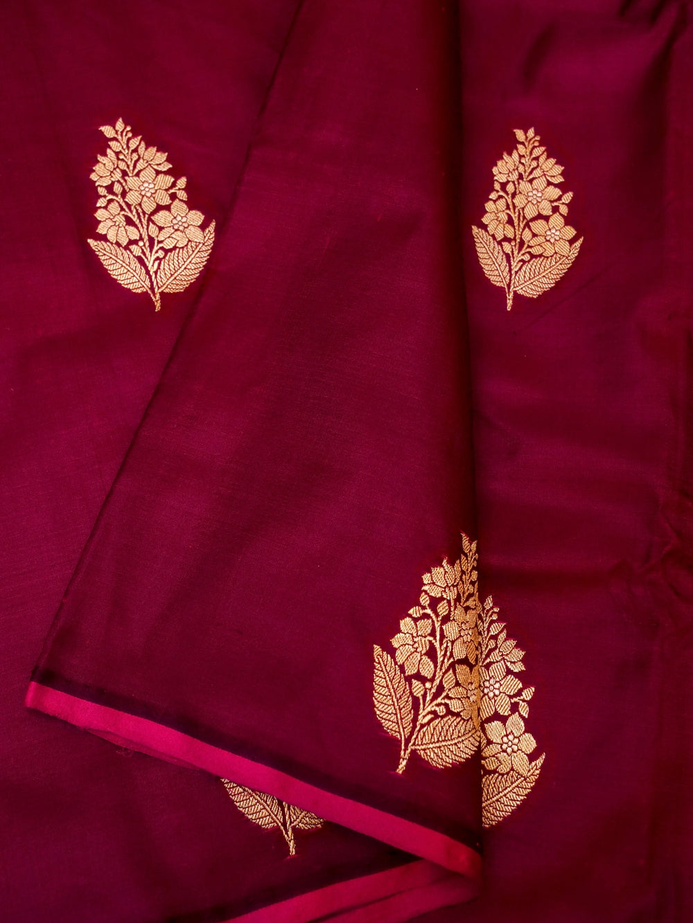 Handwoven Wine Banarasi Katan Silk Saree