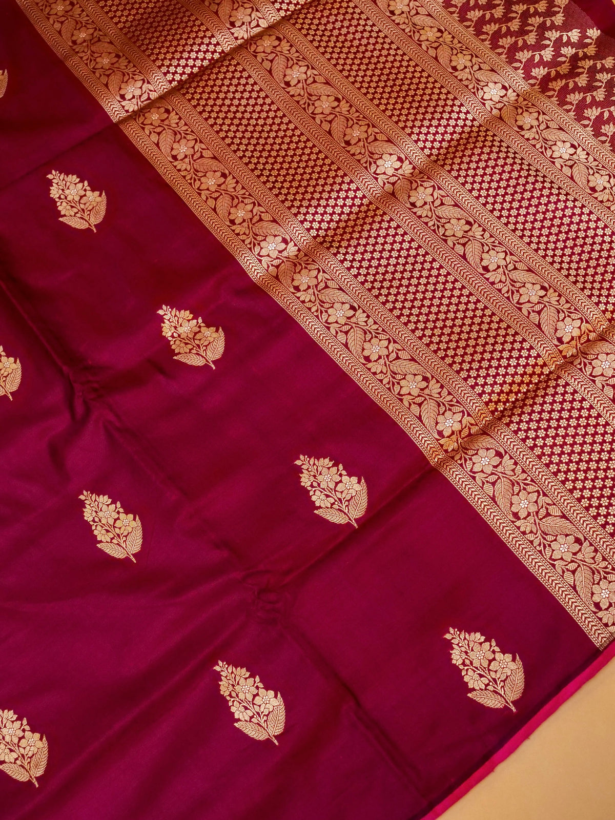 Handwoven Wine Banarasi Katan Silk Saree