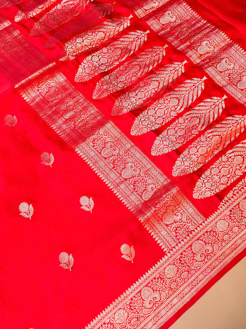 Handwoven Red Banarasi Katan Silk Saree