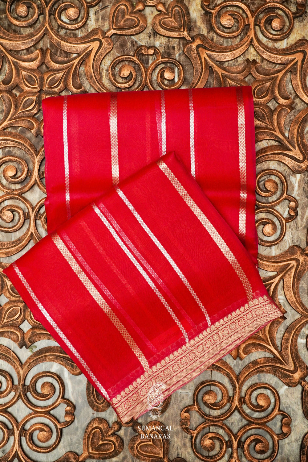 Handwoven Red Banarasi Organza Silk Saree