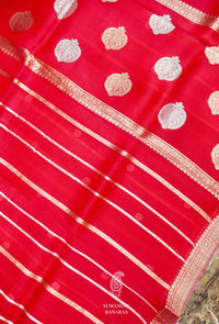 Handwoven Red Banarasi Organza Silk Saree