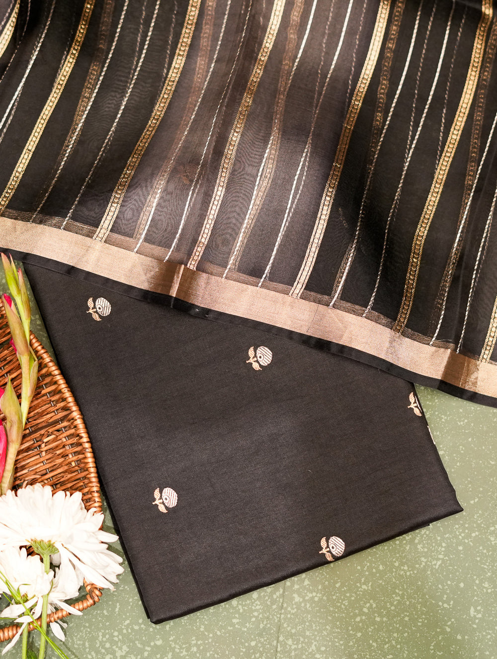 Handwoven Black Banarasi Moonga Silk Suit