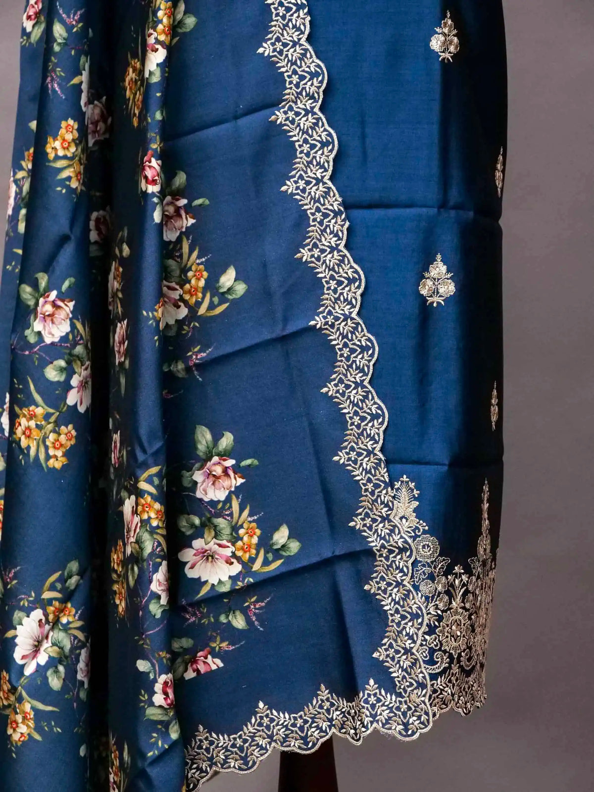 Handwoven Banarasi Blue Berry Blue Embroidered Muslin Silk Suit