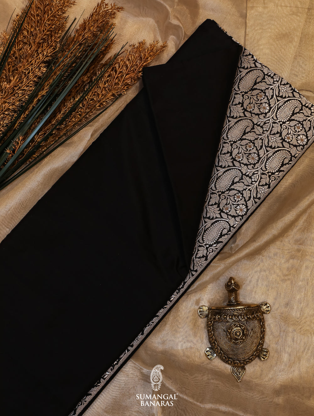 Handwoven Black Banarasi Katan Silk Saree