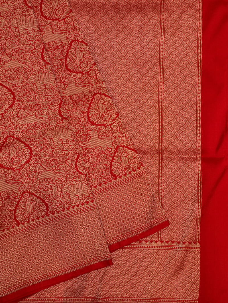 Handwoven Red Banarasi Katan Silk Saree