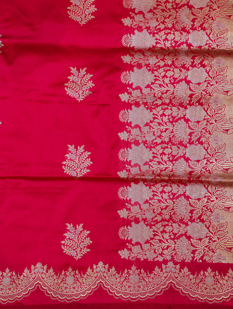 Handwoven Cherry Red Banarasi Katan Silk Saree