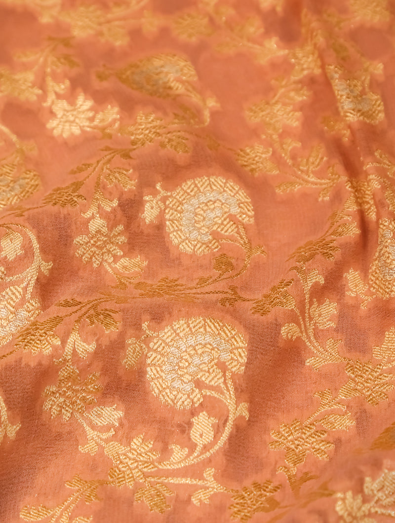 Handwoven Peach Banarasi Khaddi Georgette Saree