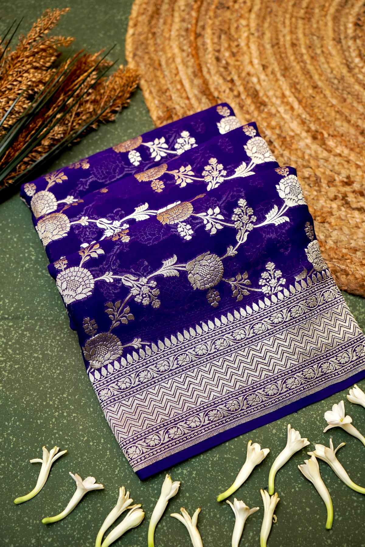 Handwoven Violet Banarasi Khaddi Georgette Saree