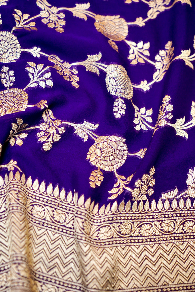 Handwoven Violet Banarasi Khaddi Georgette Saree