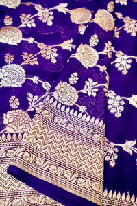 Handwoven Violet Banarasi Khaddi Georgette Saree