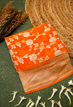 Handwoven Orange Banarasi Khaddi Georgette Saree