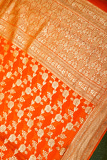 Handwoven Orange Banarasi Khaddi Georgette Saree