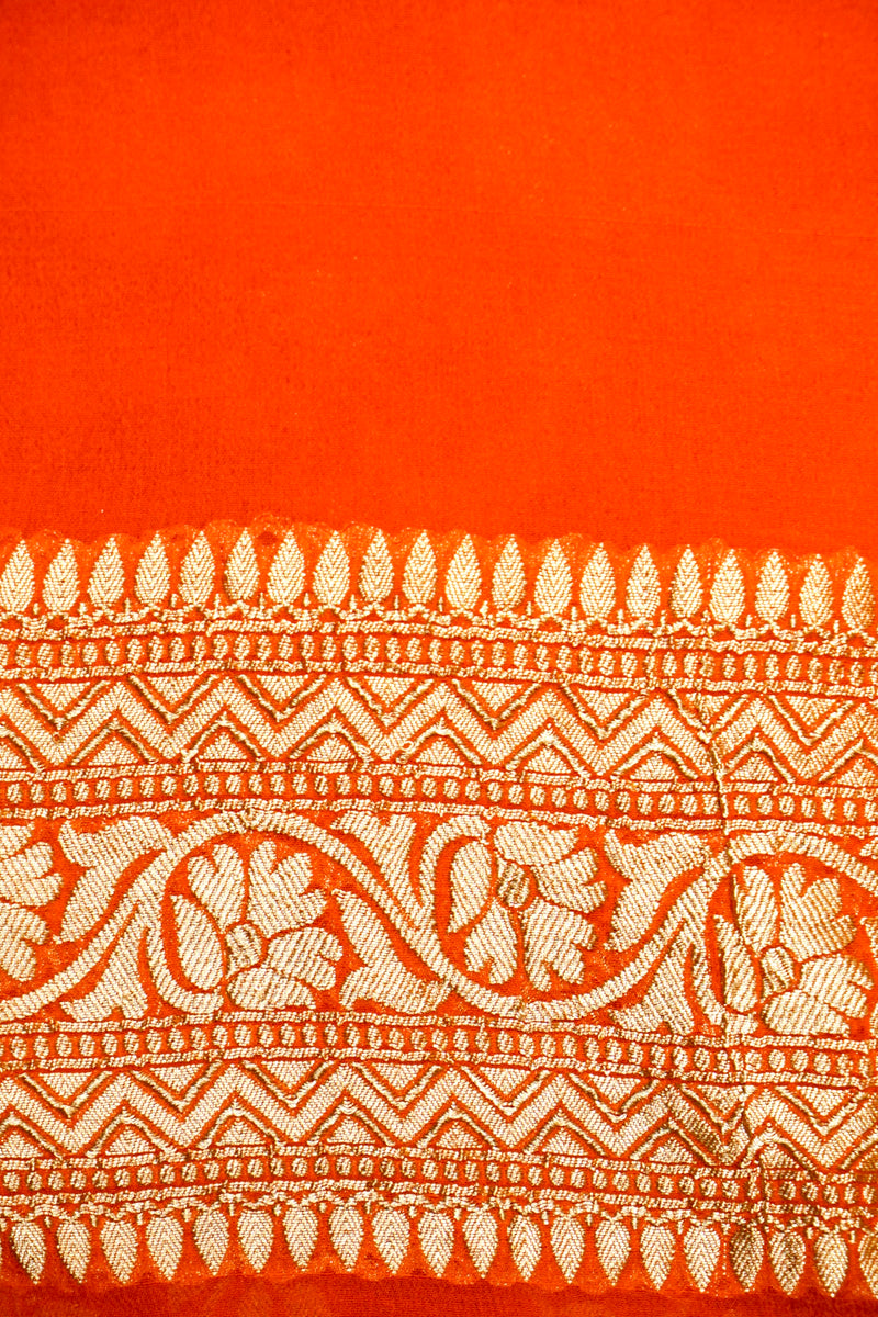 Handwoven Orange Banarasi Khaddi Georgette Saree