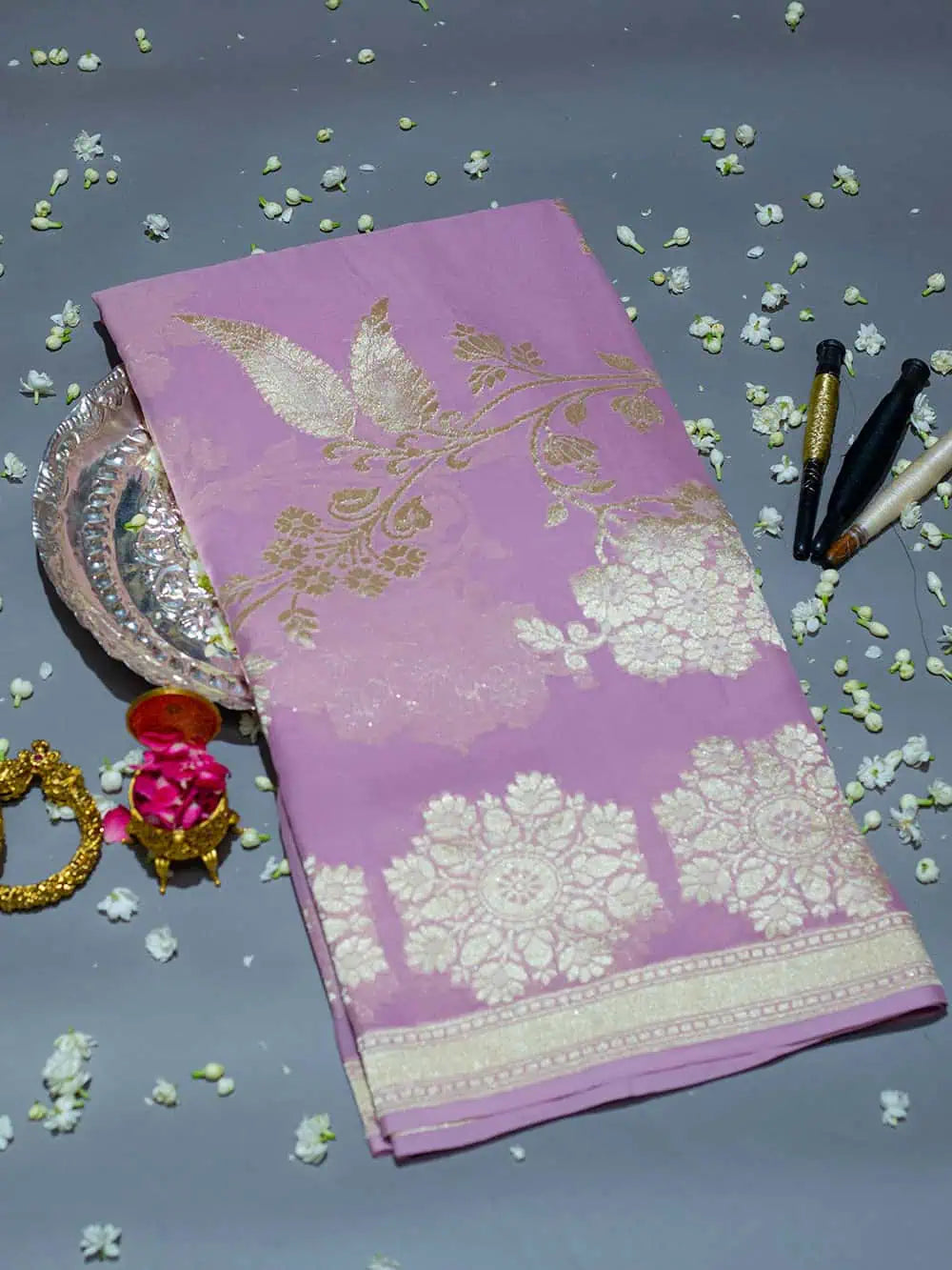 Handwoven Lavender Banarasi Khaddi Georgette Saree